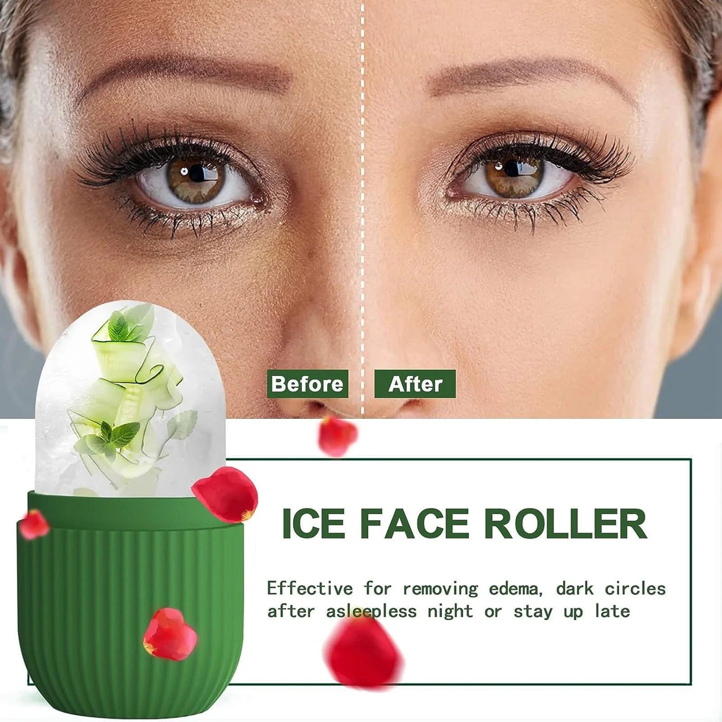 Ice Roller for Face and Eye, Upgrated Ice Face Roller Puffiness Relief Ice Roller Skin Care Tools, Ice Facial Cube, Gua Sha Face Massage, Silicone Ice Mold for Face Beauty(Green)