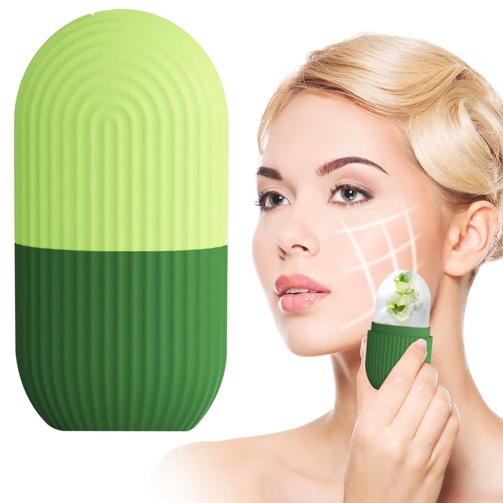 Ice Roller for Face and Eye, Upgrated Ice Face Roller Puffiness Relief Ice Roller Skin Care Tools, Ice Facial Cube, Gua Sha Face Massage, Silicone Ice Mold for Face Beauty(Green)